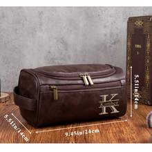 1pc Personalized Men's Leather Toiletry Bag, Customizable Name, Waterproof Shaving Bag, Hanging Cosmetic Bag, Perfect Gift For Groomsmen And Father's Day - Multicolor - View 7