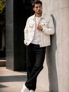 Men's Twill Jacket - 米白色 - 查看 2