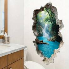 1/2/3pcs Tropical Jungle Lake Landscape Wall Stickers, Reusable, Autumn Country Style, Bathroom Storage Organizer Rack, Vintage Bathroom Natural Home Decor - Multicolor - View 5