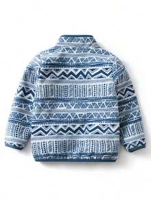 Boys' Casual Vintage Thermal Lined Stand Collar Striped Zip-Up Jacket, Autumn/Winter - Royal Blue - View 2