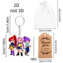 2D Flat, 15Pcs Keyring Packs, Cartoon Girl Group Pattern Keychain Gift Set - Includes (5pcs 2D Design Acrylic Keychains + 5pcs Thank You Cards) - View 5