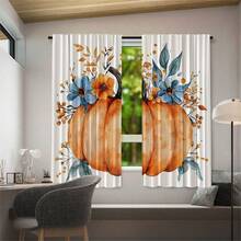 2PCS Artistic Pumpkins And Flowers Print Light Sheer Curtains,Semi-Sheer For Privacy Protection. Easy Rod Pocket Installation, Quick-Dry,Fade-Resistant After Washing, Lightweight And Washable. Ideal For Home, Room And Kitchen Decor & Space Dividers. - Multicolor - View 13