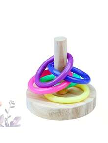 Natural Wooden Parrot Chewing Toy With Colorful Chewing Rings, Suitable For Lovebirds, Cockatiels, Parakeets And Parrots. Interactive Educational Stimulation, Parrot Accessories, Pet Play Toys, Fun Design, Random Color. - A+B - View 4