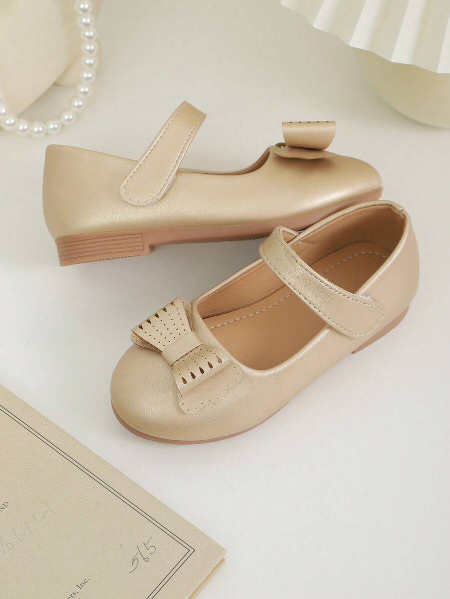 Zapatos de fiesta y cumpleaños para niñas con lazo dorado brillante y suela blanda - Dorado - Ver 1