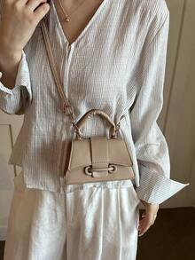 2026 Ultra-Textured Lipstick Case, Mini Square Handbag, New Solid Color Versatile Women's Tote Bag - Khaki - View 5