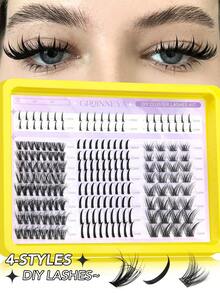 GROINNEYA 4 Styles Mixed Tray Individual Lashes Manga Eyelash Clusters With Bottom Lash Clusters To DIY Voluminous 5D Faux Mink Lashes Fuzzy Lash Tip Single Cluster Eyelashes For Extension,Winged End Eye Elongated,Suitable For Daily And Date,Featival - C - View 16