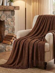 1pc Solid Color Textured Knitted Blanket, Nordic Style Acrylic Rectangular Dotted Nap Blanket, Sofa Throw, Small Blanket Suitable For Daily Use - Vertical Three-bend - Brown - View 2