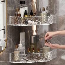 Scaffale da bagno trasparente con effetto increspature d'acqua, mensola angolare triangolare da parete senza foratura per toilette e bagno - trasparente - Visualizzare 7