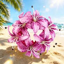 Hawaiian Style Artificial Lily Flower Hair Scrunchie, Beach Vacation Theme Hair Tie, Multi-Functional Beach Photo Hair Accessory, Suitable For Updo Hairstyles, Decorative Wrist Flower Hair Scrunchie And Headband - Multiple Styles - View 8