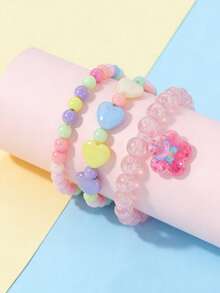 3pcs/Set Girls Cute Butterfly Flower Beaded Bracelet Set, Suitable For Holiday Parties, School Activities, Daily Wear, Girls Accessories - one-size - View 4