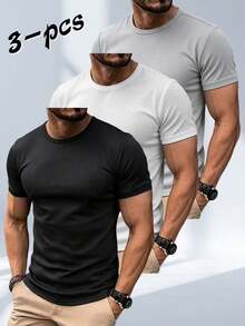 3-Pack Men's Quick-Drying Summer Sports T-Shirts - Multicolor Crew Neck Short Sleeve Breathable And Versatile Tops For Fitness & Running - 多色 4 - 查看 1