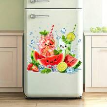1 buah, 30*30cm, Stiker Dekoratif Kulkas Minuman Es Semangka Musim Panas, Es Batu Buah yang Terciprat Air, Perekat Mandiri, Cocok untuk Dekorasi Pintu Kulkas - 1 buah - View 2