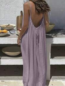 Women's 2026 Strappy Dress, Backless, Loose Fit, For Home Use. - Light Purple - View 3