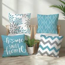 6 piezas Fundas de cojín minimalistas en blanco y negro con diseño geométrico Home Sweet, impresas por un lado en tela de terciopelo suave, tamaños 45*45/50*50/40*40CM para decoración del hogar, decoración de fiestas, regalo de cojín decorativo - 6 piezas-Verde - Ver 20