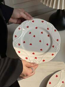 1pc Ins Style Heart-Shaped High-End Exquisite Embossed Plate, Suitable For Steak, Pasta, Salad, Fruit, Dessert, Etc., Applicable For Western Restaurant, Chinese Restaurant, Kitchen, Birthday Party, Gathering, Gift For Others Or Self-Use - Multicolor - View 6