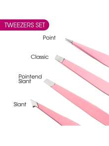 Tweezers Set - Professional Stainless Steel Tweezers - Precision Tweezers, Suitable For Eyelash Extensions, Eyebrows, And Treating Facial Blackheads. - Pink - View 3