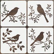 4pcs Bird Branch Painting Stencils - 5.91*5.91 Inches, Suitable For Wood, Canvas, Paper, Fabric, Floor, Books, Photo Frames, Walls, Furniture And Glass - Bird and Branch Drawing Template - View 8