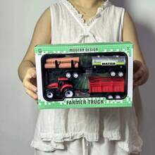 Children's Toy Tractor With Detachable Trailer Gift Set | Tractor Head With Spring-Back Function | Farm Hay Transport, Flatbed Trailer, Oil Tanker | Boys' Favorite Gift | Perfect For Birthday, Christmas, Halloween - Green - View 9
