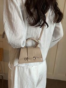 2026 Ultra-Textured Lipstick Case, Mini Square Handbag, New Solid Color Versatile Women's Tote Bag - Khaki - View 7