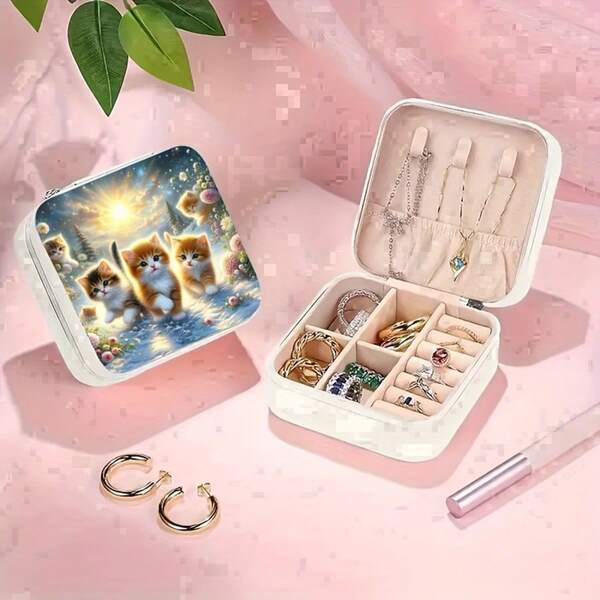 Diamond Painting Jewelry Storage Box, Three Little Cats Pattern Design, Creative Holiday Decoration Gift, Great Choice For Couples And Families