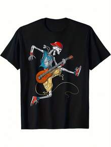 Camiseta Casual Elegante para Hombre, Ajuste Regular, Mangas Cortas, Cuello Redondo, con Diseño de Impresión de Moda, Perfecta para Ropa de Calle o Estilo Diario, o como Regalo - Negro - Ver 1