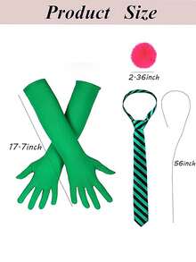3 Stücke Halloween Froschkönig Kostümzubehör - gestreifte Krawatte, grüne lange Handschuhe, rosa Bommel. Cosplay Party Set. - Verschiedenfarbig - Übersicht 7