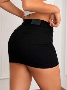 High-Waisted Fitted Mini Skirt With Multiple Cutouts, Frayed Edges, Functional Pockets And An Asymmetrical Hem, Available In Various Colors With Stretch - Black - View 4
