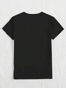 Camiseta de manga corta para mujer I DON'T TRIP Design |   Cuello redondo informal, corte regular, patrón geométrico - Negro - Ver 4