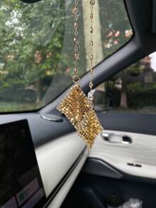 2pcs New Fashion Rhinestone Magic Carpet Car Rearview Mirror Hanging Ornament Steering Wheel Decoration Chain Set Women Car Accessories - Multicolor - View 6