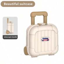 Small Toy Suitcase With Wheels For Kids, Multipurpose Plastic Organizer Box With Retractable Handle, Storage Trunk For Toys, Cosmetics And Travel Items - Khaki - View 1