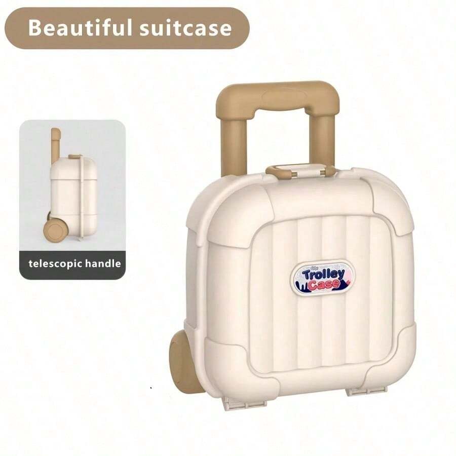 Small Toy Suitcase With Wheels For Kids, Multipurpose Plastic Organizer Box With Retractable Handle, Storage Trunk For Toys, Cosmetics And Travel Items - Khaki - View 1