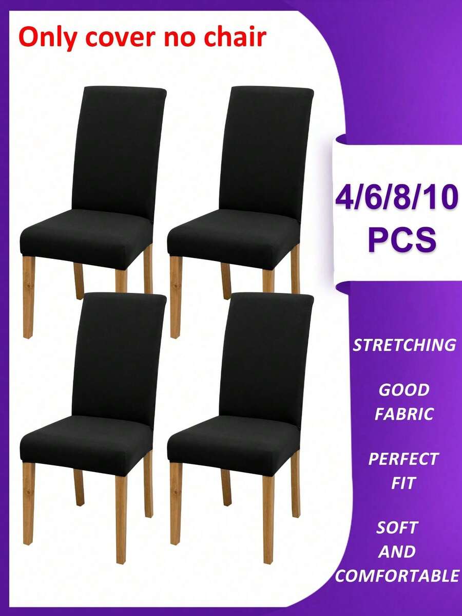 Funda para silla lisa de 4 piezas/6 piezas/8 piezas/10 piezas, fundas elásticas de poliéster desmontables para sala de estar, comedor, dormitorio, para todas las estaciones