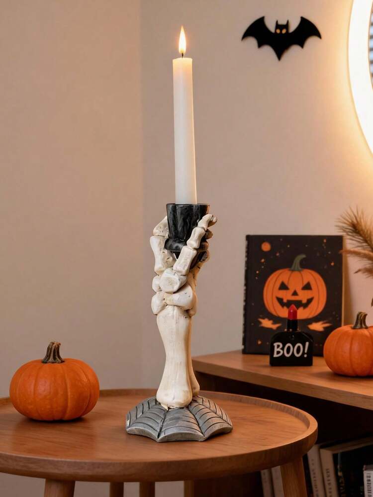 Halloween Skeleton Hand Candle Holder Desktop Decor, Gothic Style Skeleton Bone Candle Stand, Home Bar Party Supplies, Spooky Autumn Decoration, 1pc - A - View 3