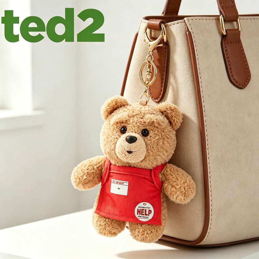 Pendentif en peluche d'ours TED2, porte-clés mignon de dessin animé, breloque de sac, ornement de sac à dos, poupée en peluche, cadeau d'anniversaire pour filles - Multicolore - View 1