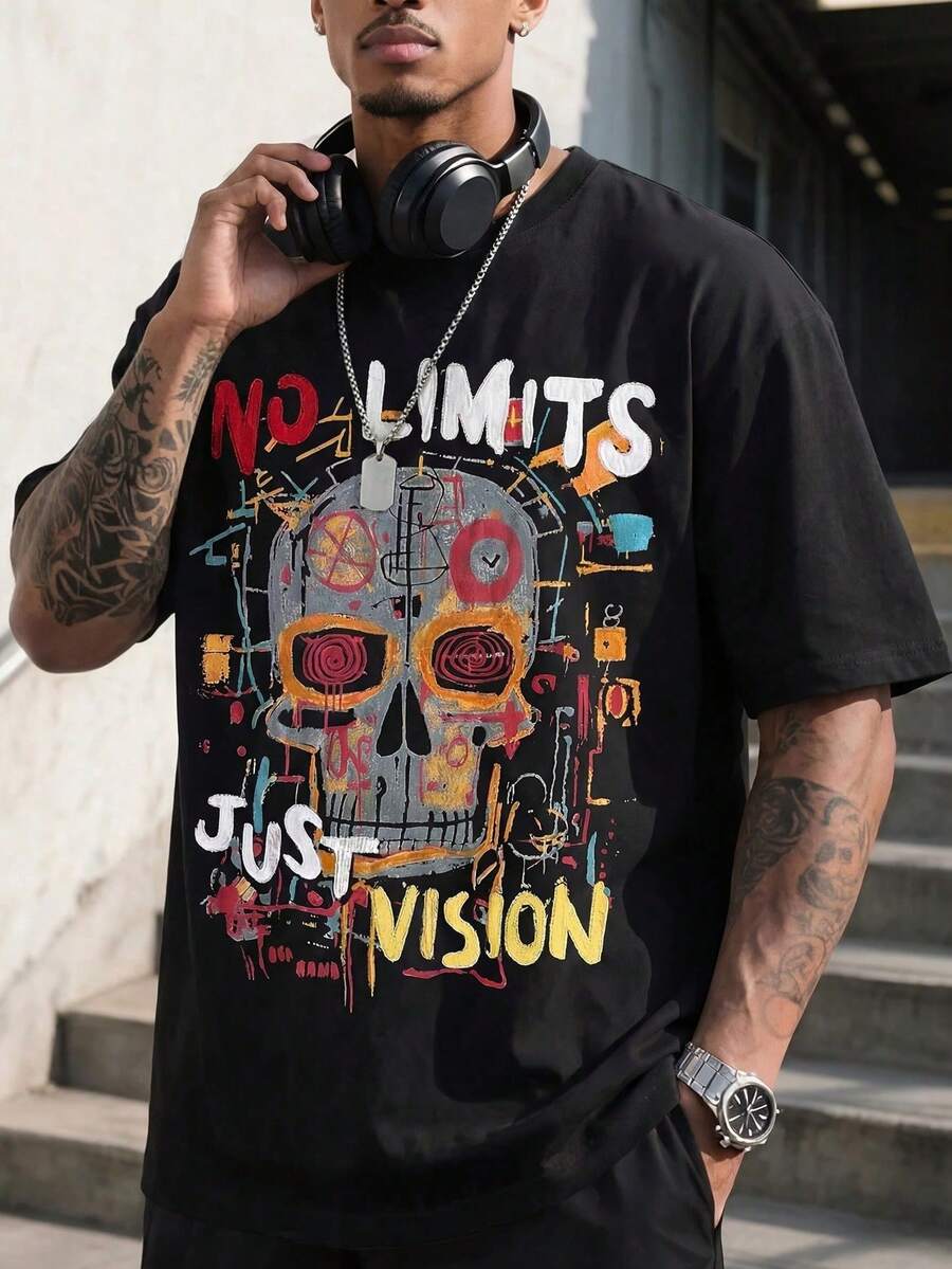 Vintage Dope Graffiti Street Style Graphic T-Shirt, Crew Neck Short Sleeve, Perfect Sports & Fitness Top - Black - View 1