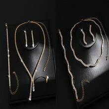 4件套女士首饰套装 - 项链、耳环、手链，菱形图案，适合派对、新娘、毕业典礼等场合 - 金色 - 查看 6