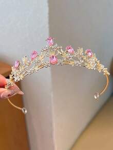 1件時尚精緻合金皇冠，適合女性婚禮派對髮飾 - 粉色 - 查看 6