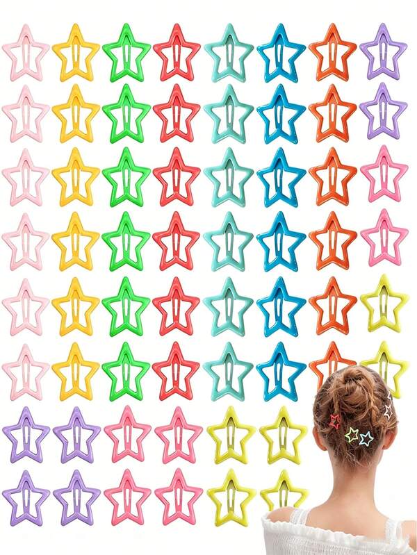 4/11pcs Random Mixed Color Star Hair Clips, Perfect For Fine Hair, Thick Hair - Fashionable Cool Decorative Set, Suitable For Carnival Party Decoration, Non-Slip Snap Small Star Colorful Hair Clips