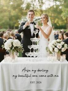 Customized Personalized Wedding Table Runner And Welcome Banner, Suitable For Wedding, Reception, Ceremony, Woven Fabric, Customizable Text, Rectangular Table Decor, Suitable For Outdoor Events, Name/Date/Phrase Decoration - Multicolor - View 8