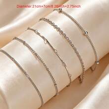 5 Peças Tornozeleiras de Corrente de Metal Multicamadas Minimalistas da Moda, Joias Versáteis para Férias Casuais, Presente do Dia dos Namorados e Dia das Mães para Namorada, Mãe e Feriados - rei branco - Visão 3