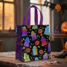 12/24PCS Halloween Series Non-Woven Tote Bags, Purple Black Laser Horror Ghost, Pumpkin Lantern, Bat Pattern Printed Reusable Gift Packaging Bags, Trick Or Treat Activity, Halloween, Birthday Party Decoration Gift Bags, Durable Holiday Celebration And Daily Item Storage Shopping Bags - 5801 - View 7