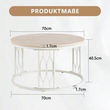 Round Coffee Table With Wood-Effect Top And Metal Frame, Modern Living Room Table With Geometric Iron Structure, Stable Round Side Table, Approx. 70 X 40.5 Cm - 白色 - 查看 5