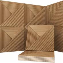 1/3 piezas Paneles acústicos de fibra de poliéster con grano de madera 3D, paneles absorbentes de sonido autoadhesivos, pegatinas decorativas de rejilla para pared, paneles de fácil instalación, adecuados para estudio de grabación/oficina en casa y sala de estar - A - Ver 2