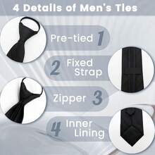 Corbata con cremallera para hombre, adecuada para uso diario en negocios y viajes - Negro - Ver 6