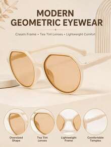 Lunettes de mode géométriques crème pour femmes – Verres teintés thé surdimensionnés, lunettes de mode légères de style rétro pour un port quotidien - A - Voir 8
