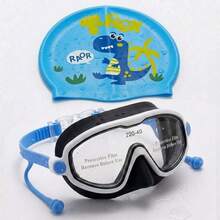 Children's Swimming Goggles Set (Includes Cap), Cute Cartoon Mermaid, Dinosaur, Rabbit, Astronaut Patterns, Silicone Material Gog, First Day Of School - 彩色 - 查看 5