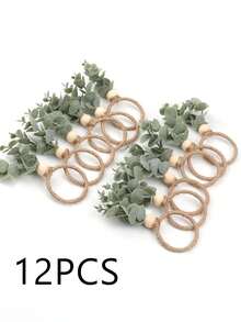 1/6/12pcs/Set Napkin Rings, Rustic Farmhouse Style Napkin Rings, Eucalyptus Napkin Rings, Wooden Napkin Rings, Bohemian Green Leaf Napkin Rings, Suitable For Spring/Summer, Thanksgiving, Christmas, Bridal Shower, Wedding Table Decor - Multicolor - View 11