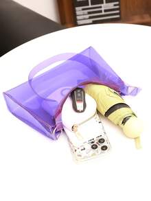 PVC Transparent Women's Shoulder Bag, Portable Minimalist Versatile Underarm Bag, Fashion Women's Handbag - Purple - View 6