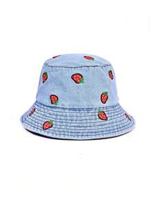1pc Women Watermelon Pattern Denim Bucket Hat, Casual Versatile Sun Hat, Suitable For Daily Use - MZ734S - View 10