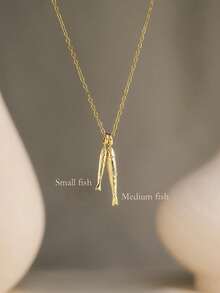 1 Stück INS Urlaubsstil Edelstahl 18K vergoldet gehämmert Meeresleben Fisch Anhänger Halskette, mehrere Größen, Schmuckaccessoire für Frauen, Sommer Strandurlaub Party - Gold - Übersicht 3